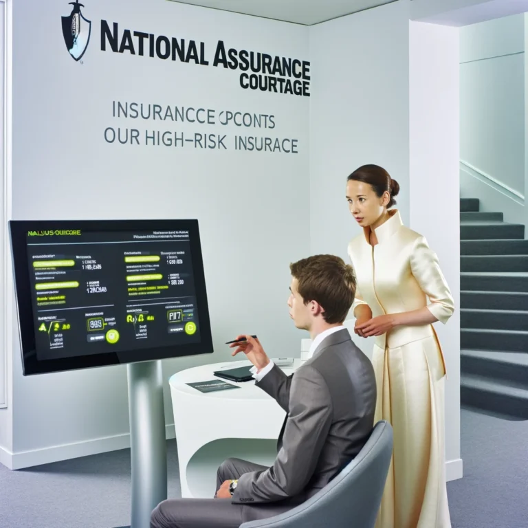 DALL·E 2024-05-05 15.50.19 - A sophisticated office scene for National Assurance Courtage, showcasing insurance options for high-risk drivers. The setting features a minimalist an