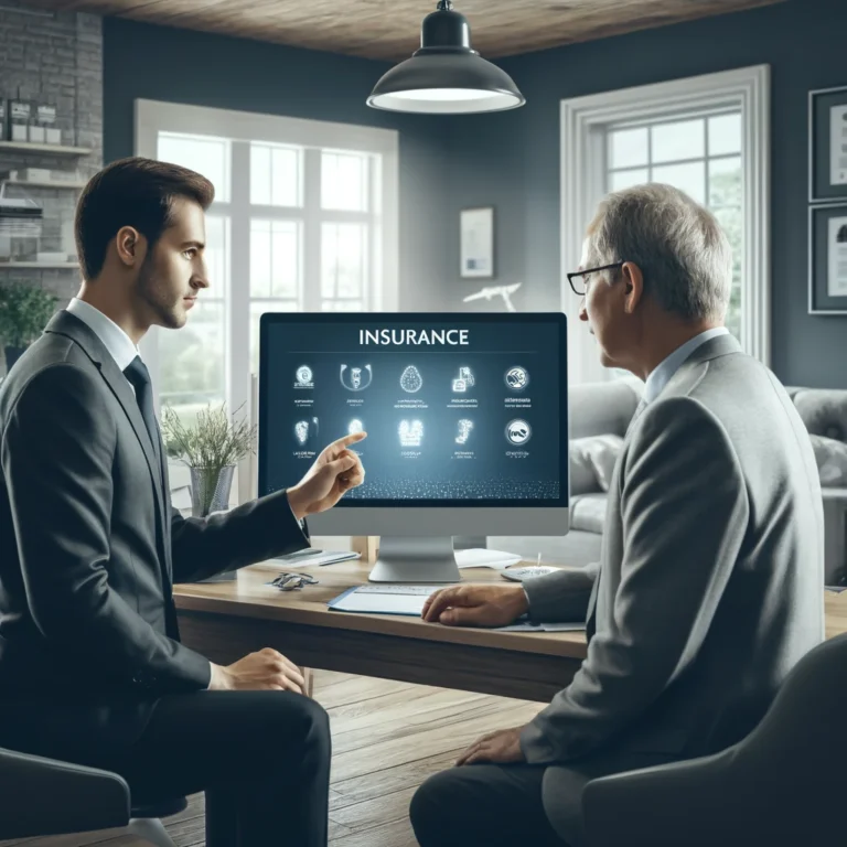 DALL·E 2024-05-14 01.50.42 - A realistic illustration of an insurance advisor discussing with a malussed client in a modern office. The advisor is pointing at a computer screen di